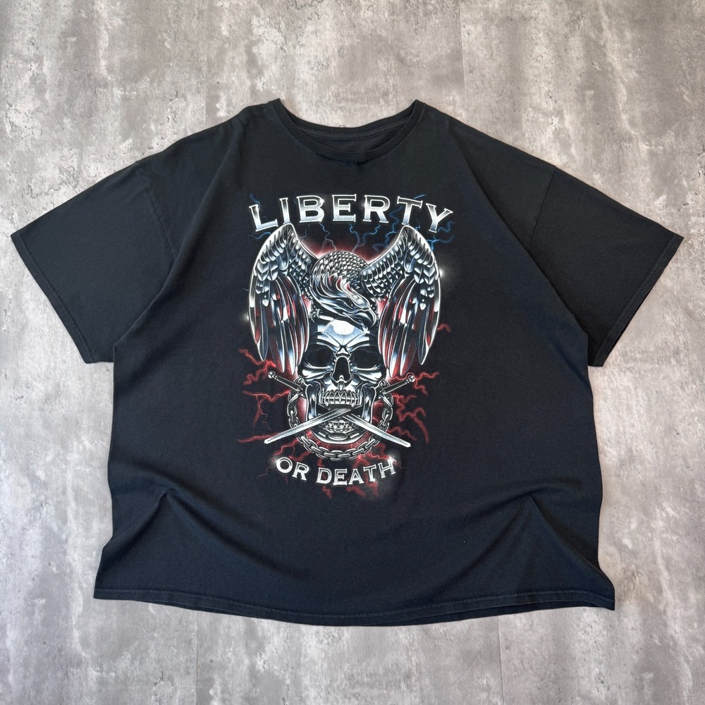 Vintage Liberty Or Death T-Shirt Men's 3XL Black Military Army Marine Skull Y2K
